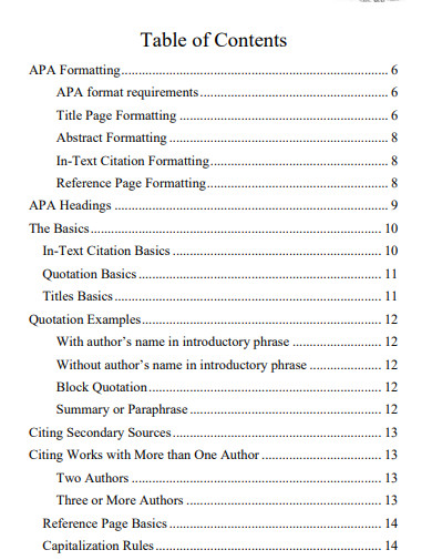 22+ Table of Contents Format APA Examples - PDF, Google Docs, Word ...