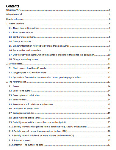 table of contents apa 6th edition