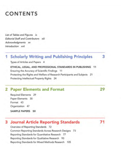 table of contents apa 7th edition