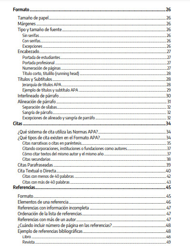 table of contents apa edition