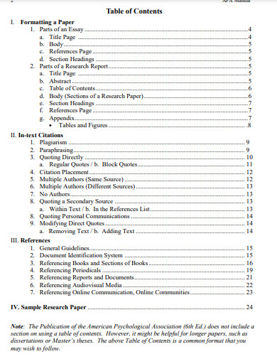 22+ Table of Contents Format APA Examples - PDF, Google Docs, Word ...