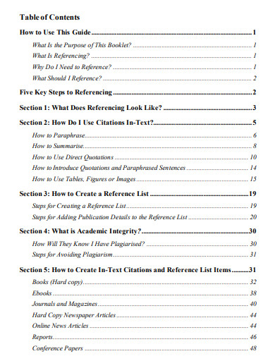 table of contents thesis apa format