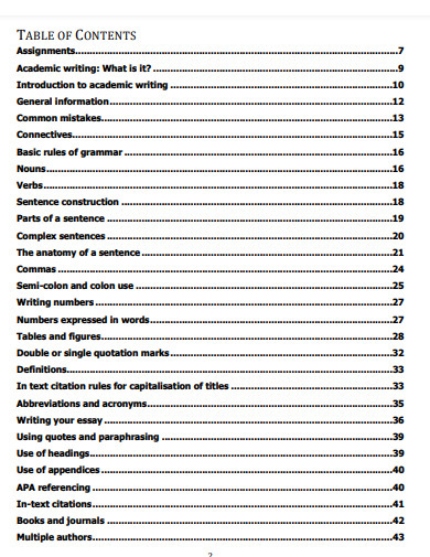 Table of Contents APA Style