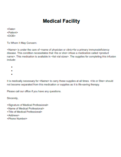 to whom it may concern medical facility letter