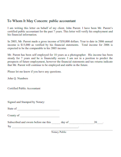 to whom it may concern public accountant letter