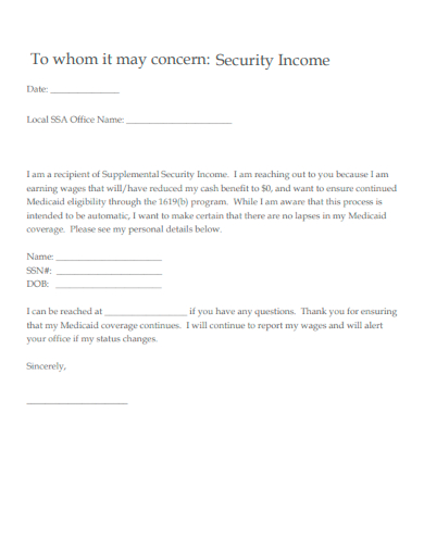 to whom it may concern security income letter