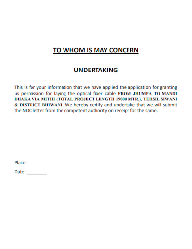 to whom it may concern undertaking letter