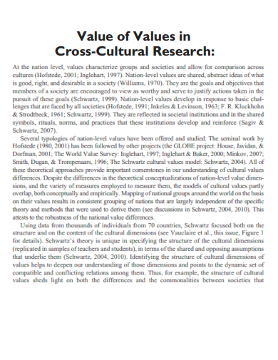 value of values in cross cultural research
