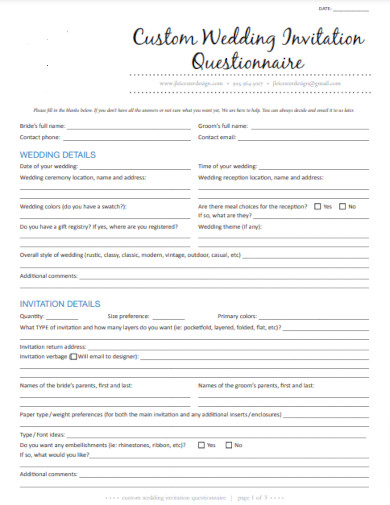 wedding invitation questionnaire