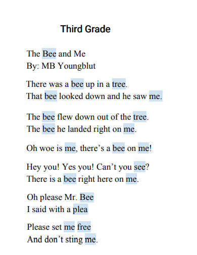3rd grade narrative poem