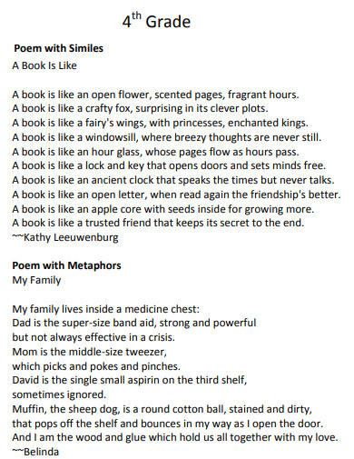 4th grade narrative poem