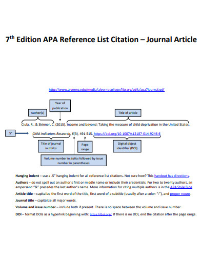 7th Edition APA Reference List Citation