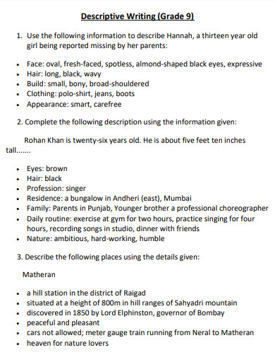 Descriptive Writing - 29+ Examples, Format, Pdf | Examples