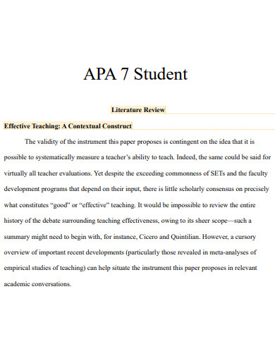sample literature review apa format 6th edition