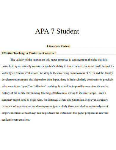 student literature review apa