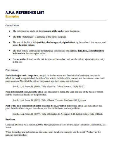 APA Reference List Notes