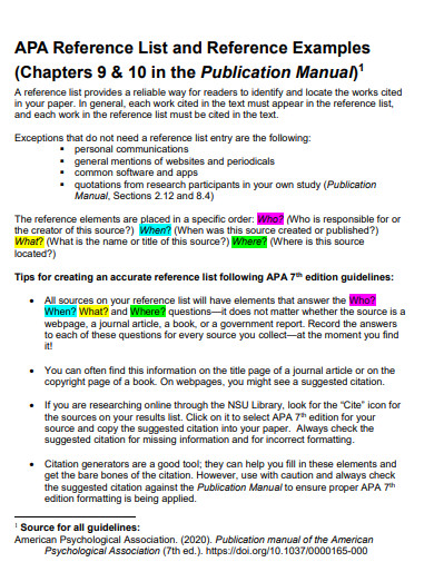 APA Reference List - 19+ Examples, PDF