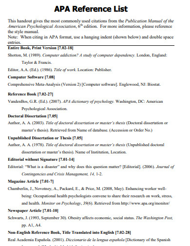 APA Reference List Template