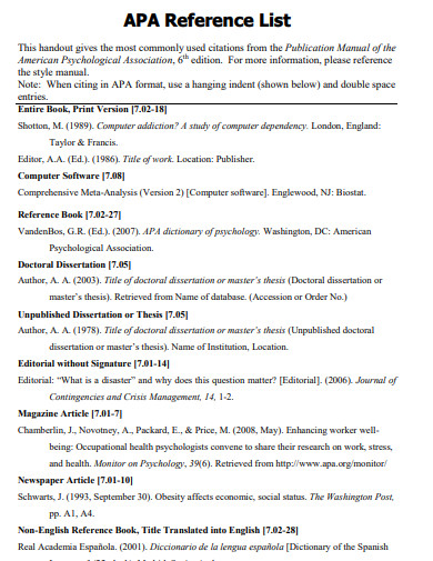 APA Reference List - 19+ Examples, PDF