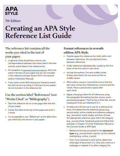 APA Style Reference List Guide