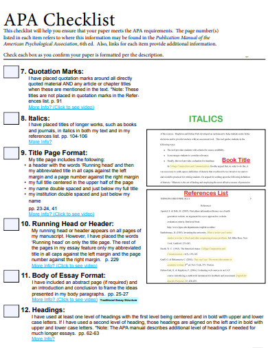 APA Writing Checklist