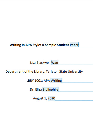 APA Writing Student Paper