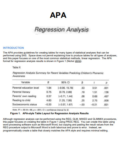 apa regression analysis table