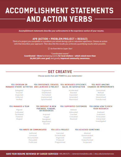 accomplishment statements and action verbs