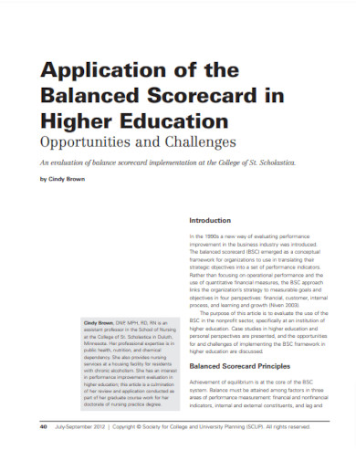 application of the balanced scorecard in higher education