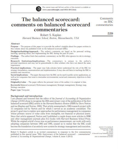 balanced scorecard comments on balanced scorecard commentaries
