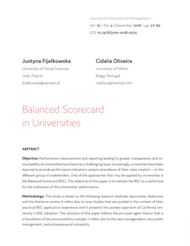 balanced scorecard in universities example