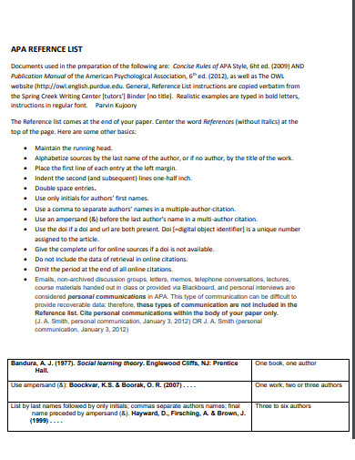 Basic APA Reference List