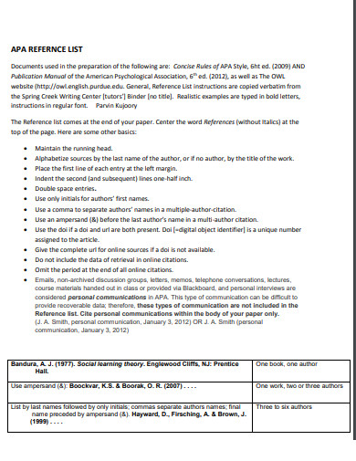 APA Reference List - 19+ Examples, PDF