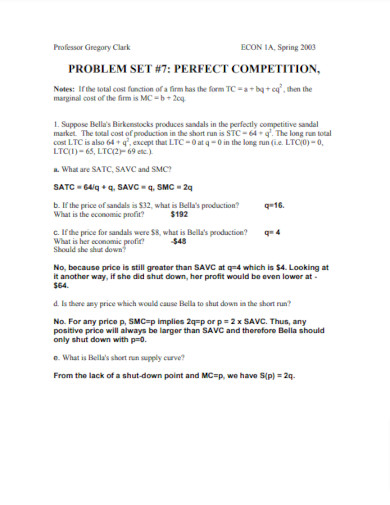 basic perfect competition example
