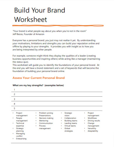 build your brand worksheet