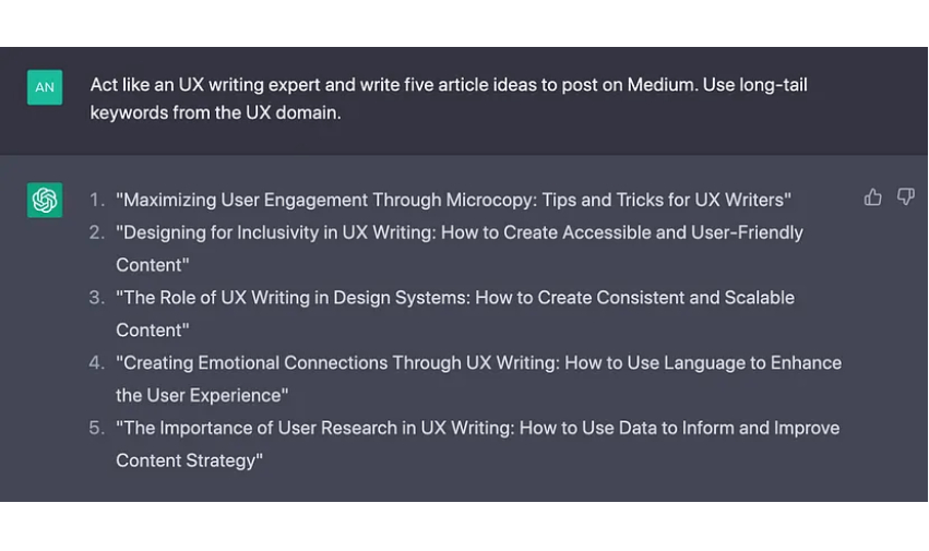 chatgpt examples for ux
