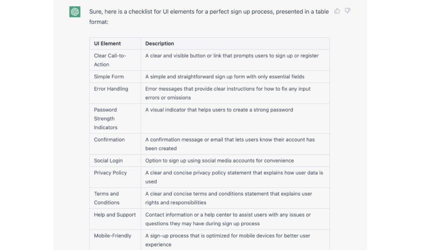 chatgpt prompts checklist for ui design