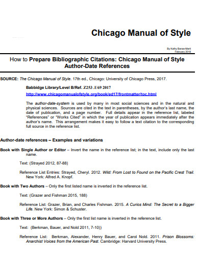 Chicago Style Author Date Bibliography