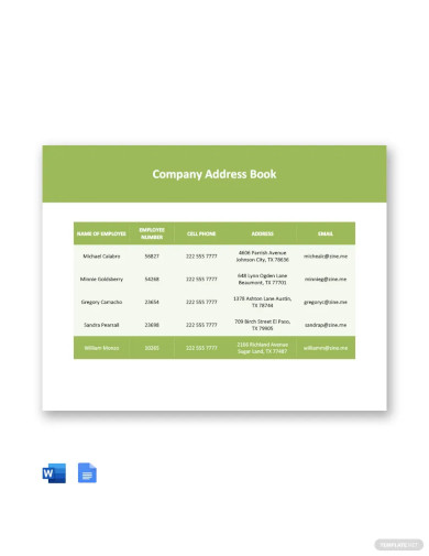 company address book template