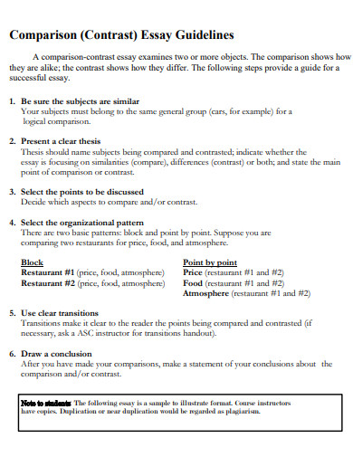 comparison and contrast essay guideline