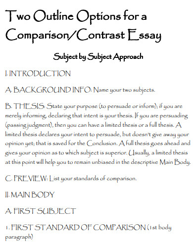 comparison and contrast essay outline