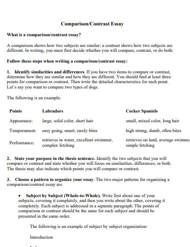 comparison and contrast essay template