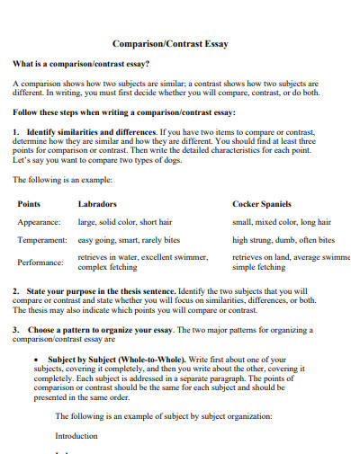 comparison contrast essay template