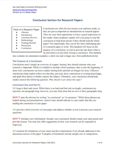 conclusion section for research papers