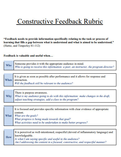 constructive feedback rubric