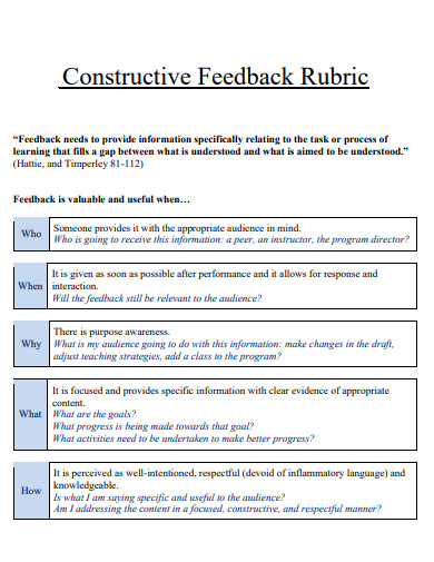 presentation constructive feedback examples