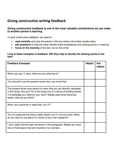 constructive feedback examples for presentations