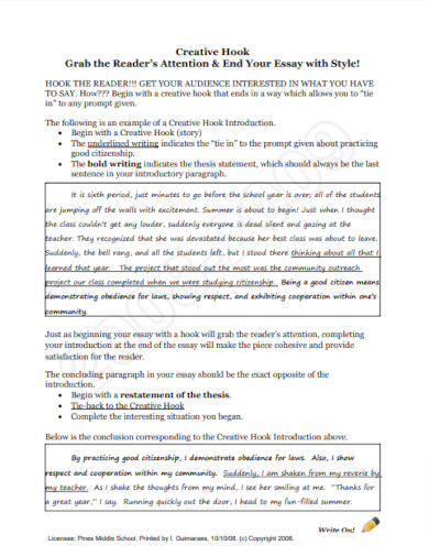 reflection essay hook examples