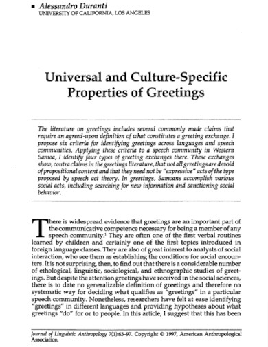 culture specific properties of greeting