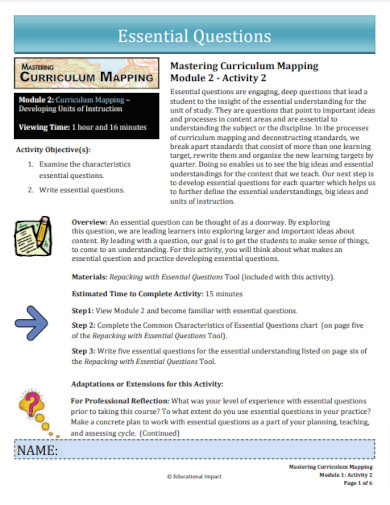 curriculum mapping essential questions